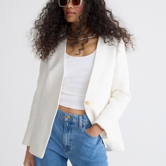 J Crew Collection Alfie Collarless Blazer Ivory Textured Boucle Gold Buttons - Picture 1 of 6